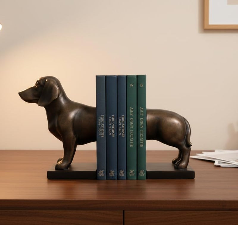 Comfy Hour Dachshund Dog Decorative Bookends, Unique 12" Long Wiener Dog Book Ends for Shelves, Heavy Duty Vintage Animal Book Stopper for Home Office Decor, 1 Pair, Dark Copper Finish - Image 2